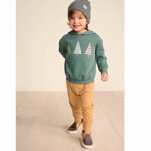 Kids Forest Green Hoodie with Tree Design